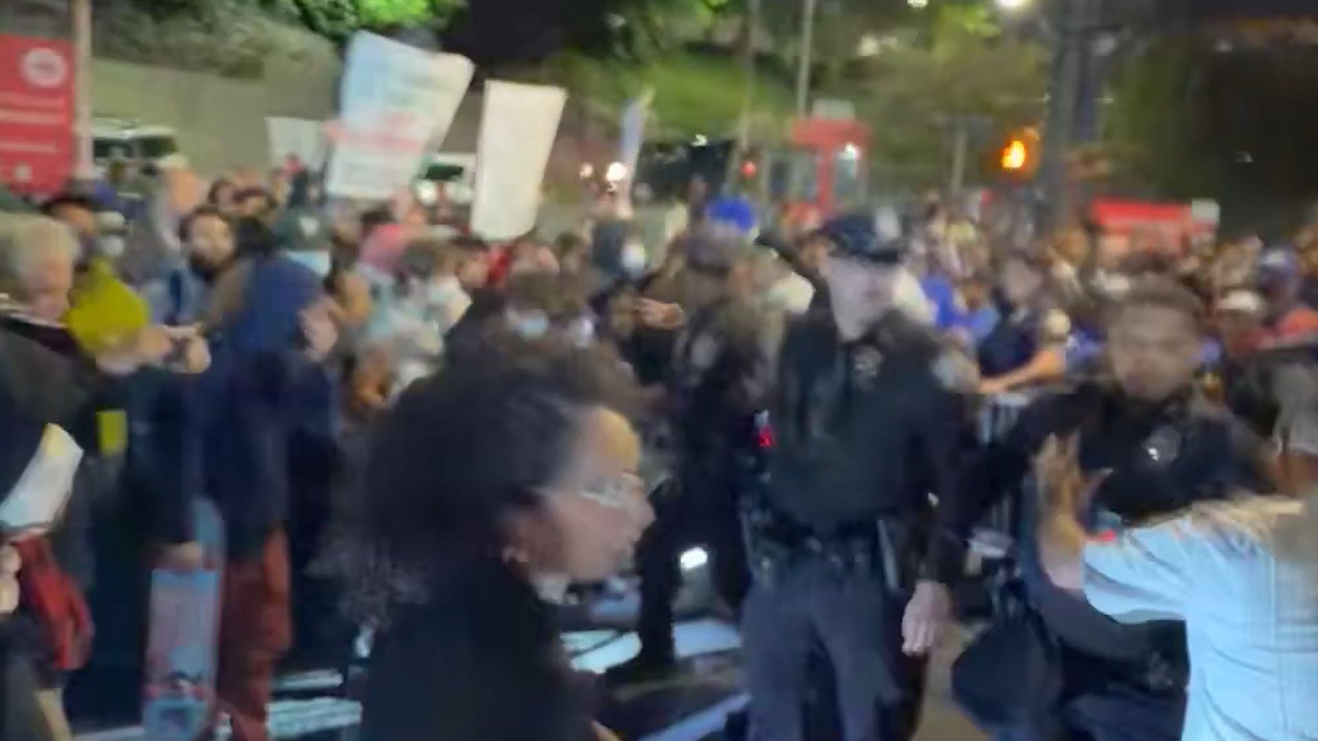 New York police push politician to ground during anti-ICE protest