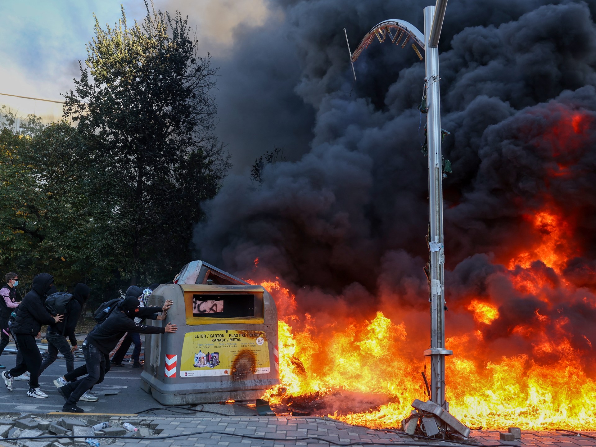 Fire erupts at Albania’s Education Ministry as protests enter third day